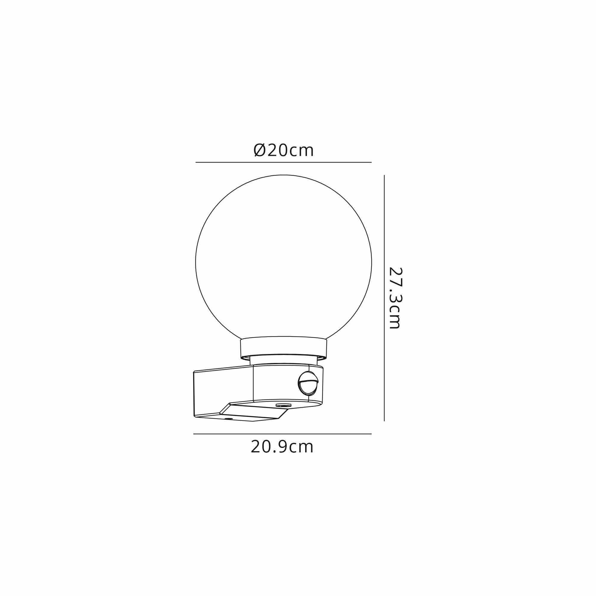D0878  Milo Globe Wall Lamp PIR IP54 Dark Grey
